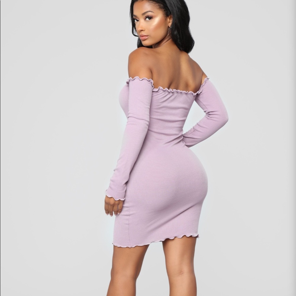LAVENDER BODYCON OFF THE SHOULDER MINI DRESS SZ M